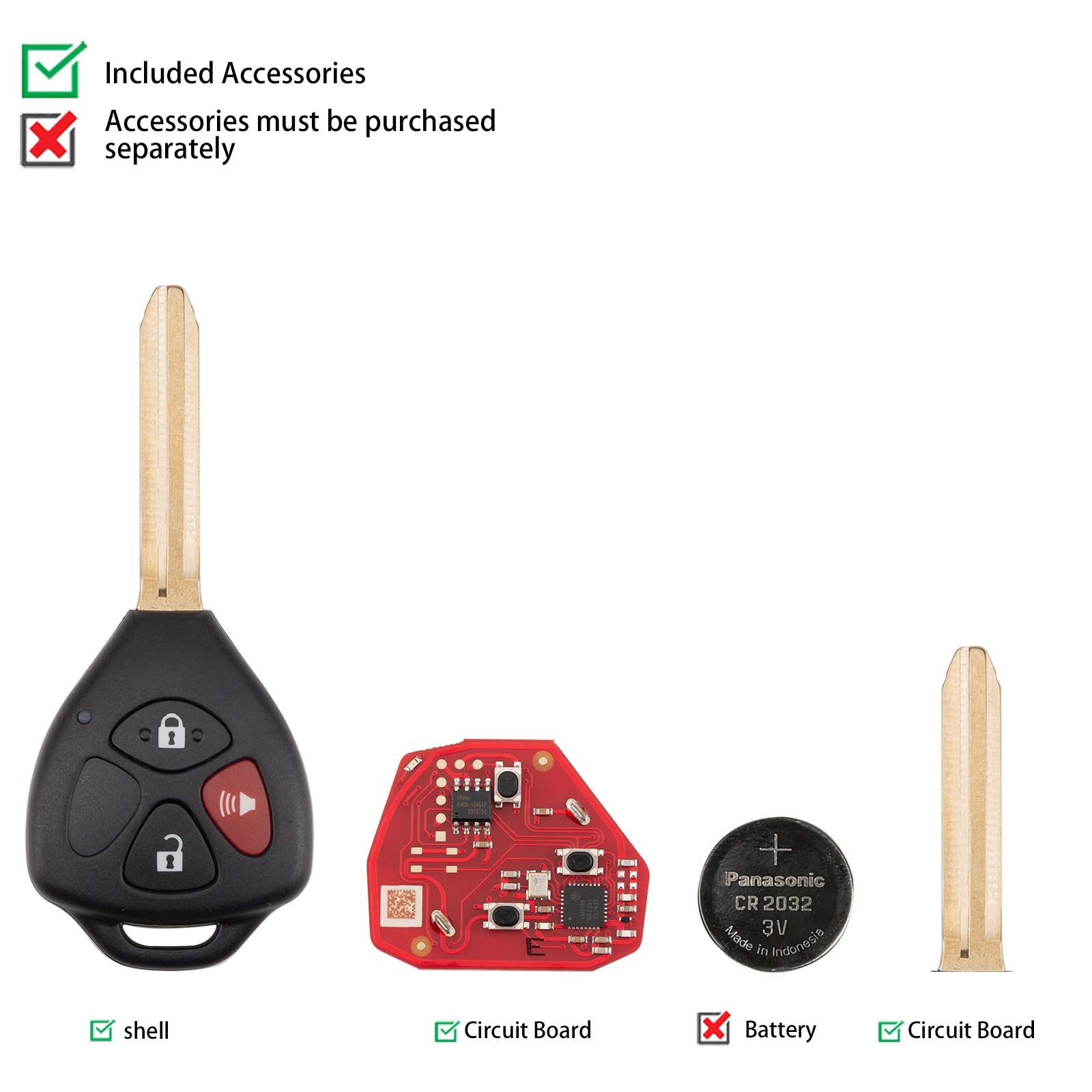 XHORSE XKTO24EN pour Toyota Modèles Droite 3 Boutons Triangle Deuxième Génération Télécommande Fillée 5pcs / lot