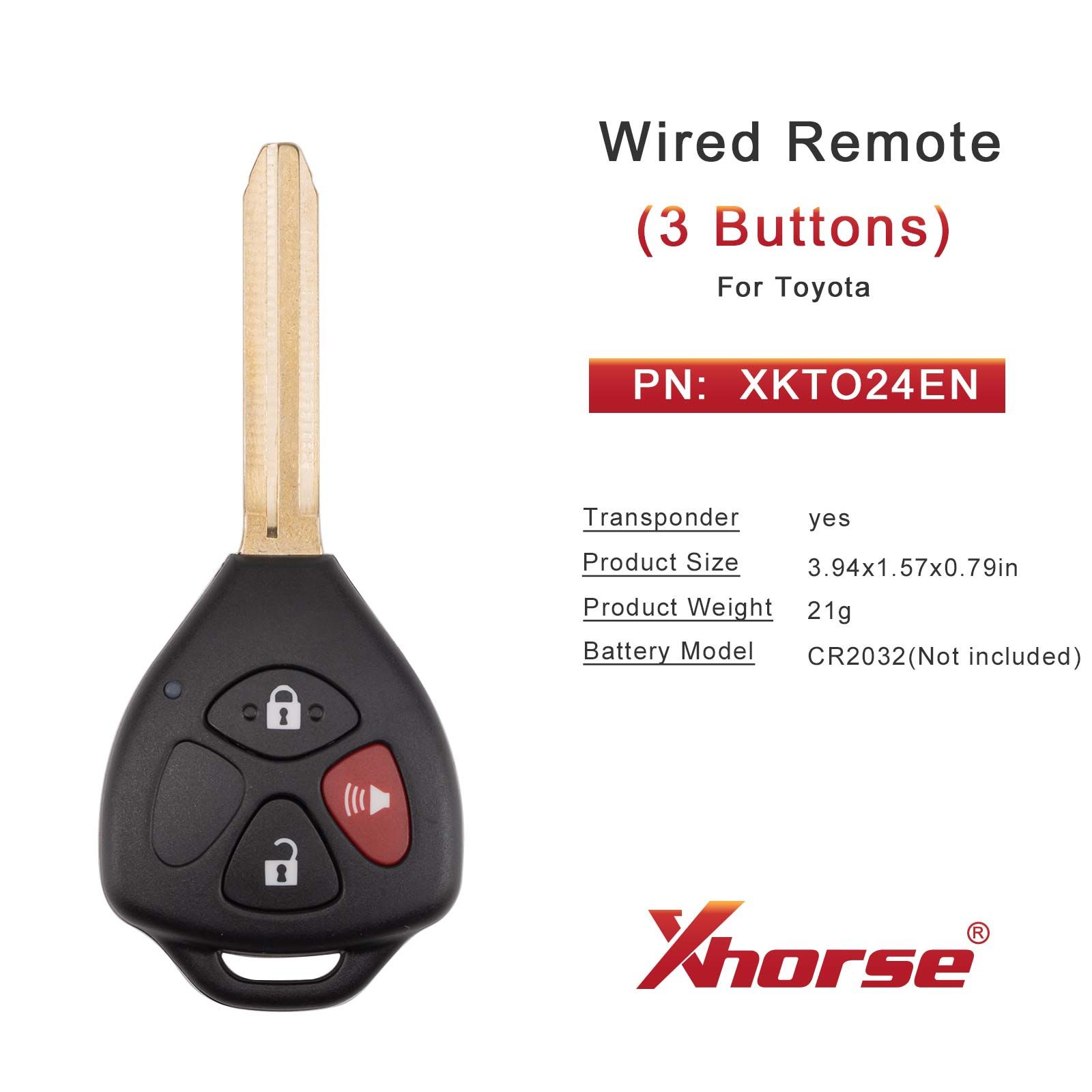 XHORSE XKTO24EN pour Toyota Modèles Droite 3 Boutons Triangle Deuxième Génération Télécommande Fillée 5pcs / lot