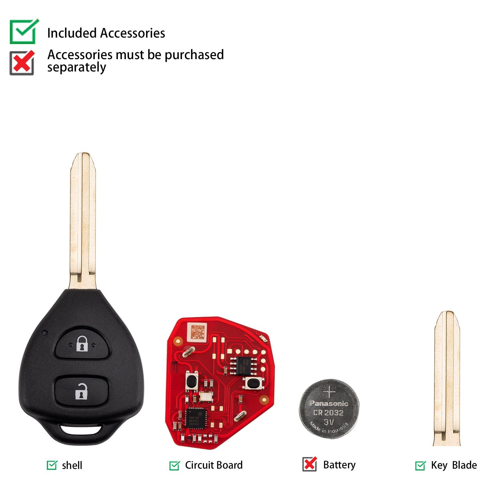 XHORSE XKTO25EN pour Toyota modèles 2 boutons triangle deuxième génération télécommande câblée 5pcs / lot