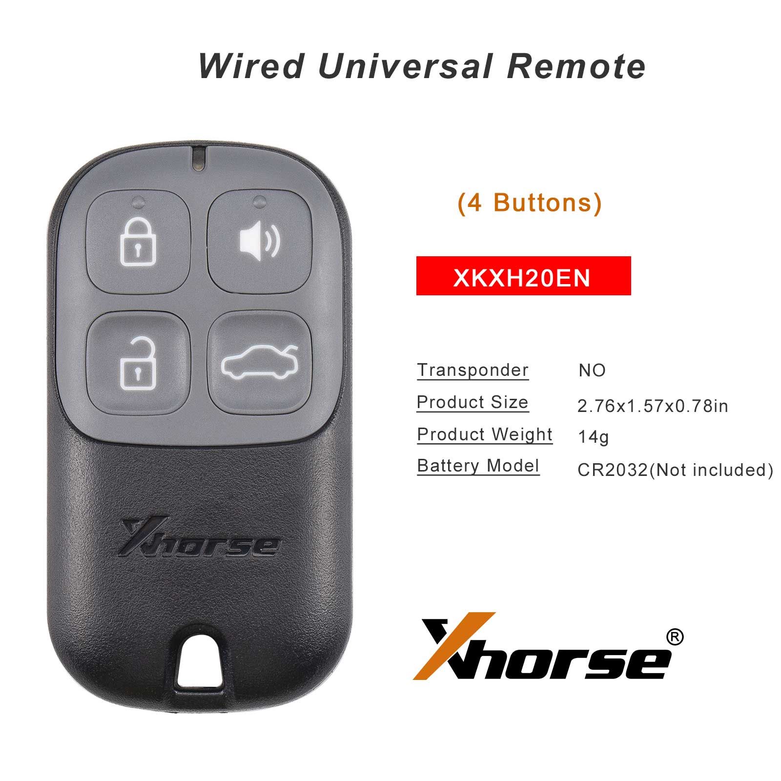 2025 XHORSE XKXH20EN VVDI noir 4 boutons seconde génération universelle télécommande câblée 5pcs / lot