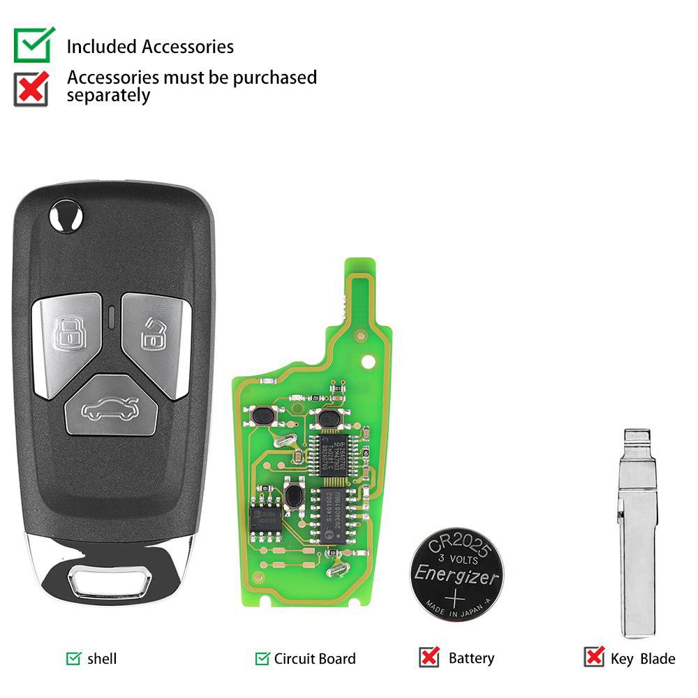 Xhorse xnau01en Audi Wireless vvdi Universal Flip Keys with 3 / 4 button 5 PCS / Batch