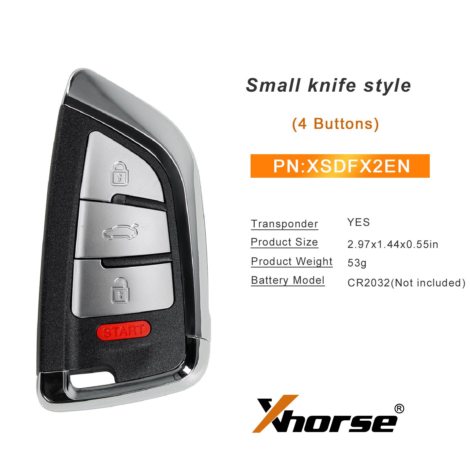 2024 XHORSE XSDFX2EN Petit couteau style 4 boutons clé intelligente universelle série XS 5pcs / lot