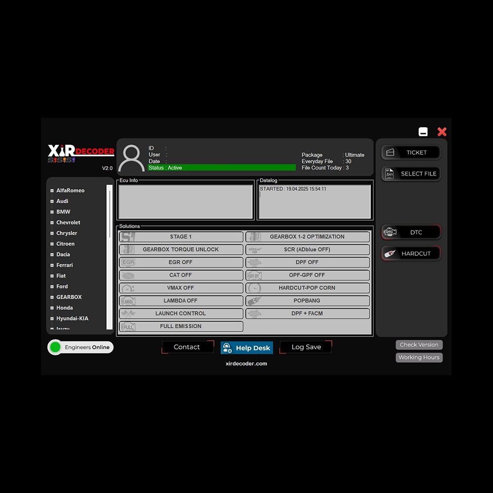 2025 Nouveau XirDecoder DTC Puce Tuning Toutes les solutions Logiciel Version standard Support Etape 1-2 Tuning