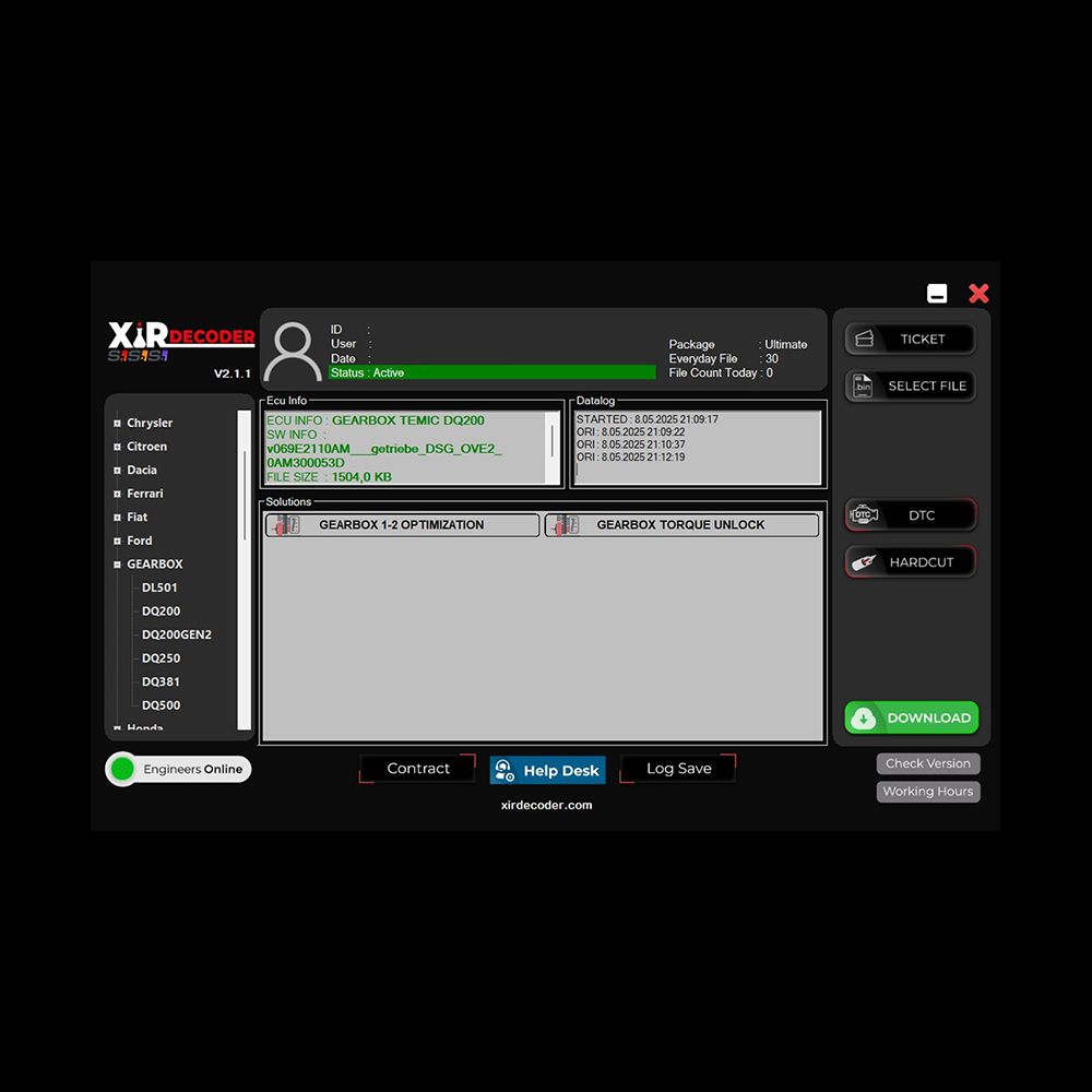 2025 Nouveau XirDecoder DTC Puce Tuning Toutes les solutions Logiciel Version standard Support Etape 1-2 Tuning