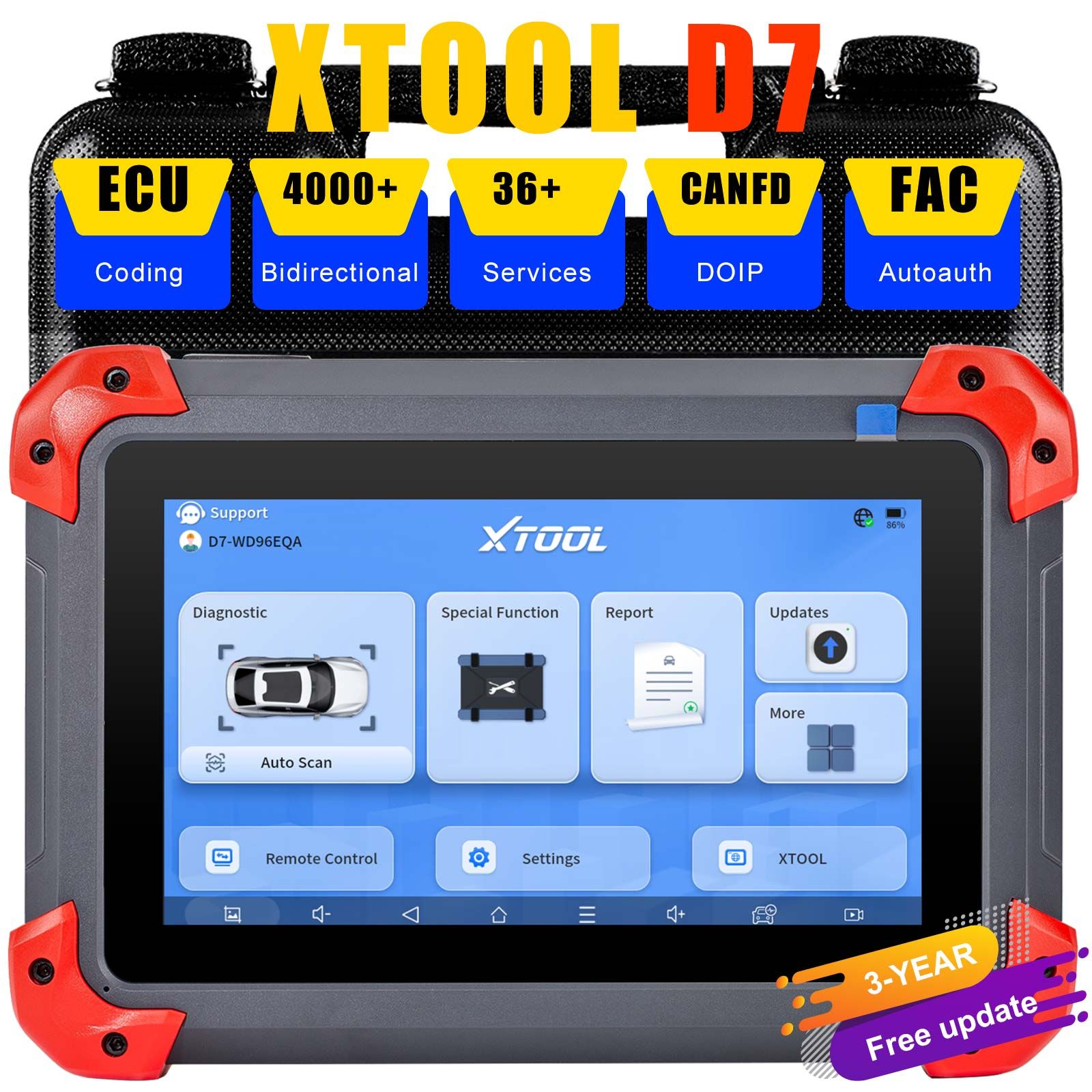XTOOL D7 Outil de diagnostic automobile Support bidirectionnel OE-Level Diagnostic complet avec 36+ Services IMMO/Key Programmation ABS Bleeding