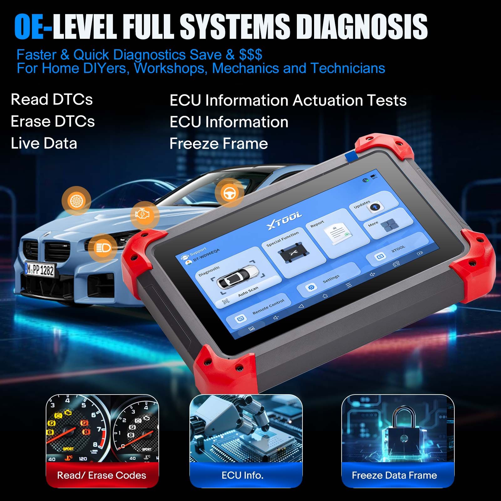 XTOOL D7 Outil de diagnostic automobile Support bidirectionnel OE-Level Diagnostic complet avec 36+ Services IMMO/Key Programmation ABS Bleeding