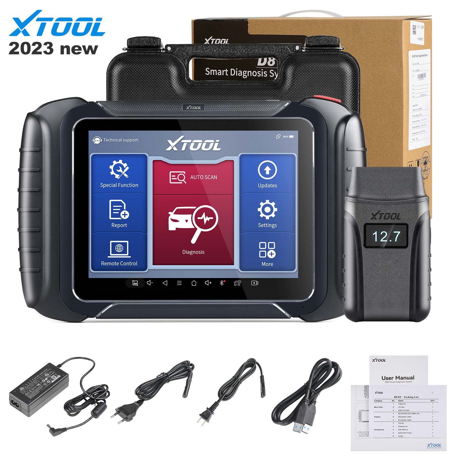 XTOOL D8BT test actif complet de l'outil de diagnostic du système avec 38 fonctions de service Support de codage de l'ECU CAN FD