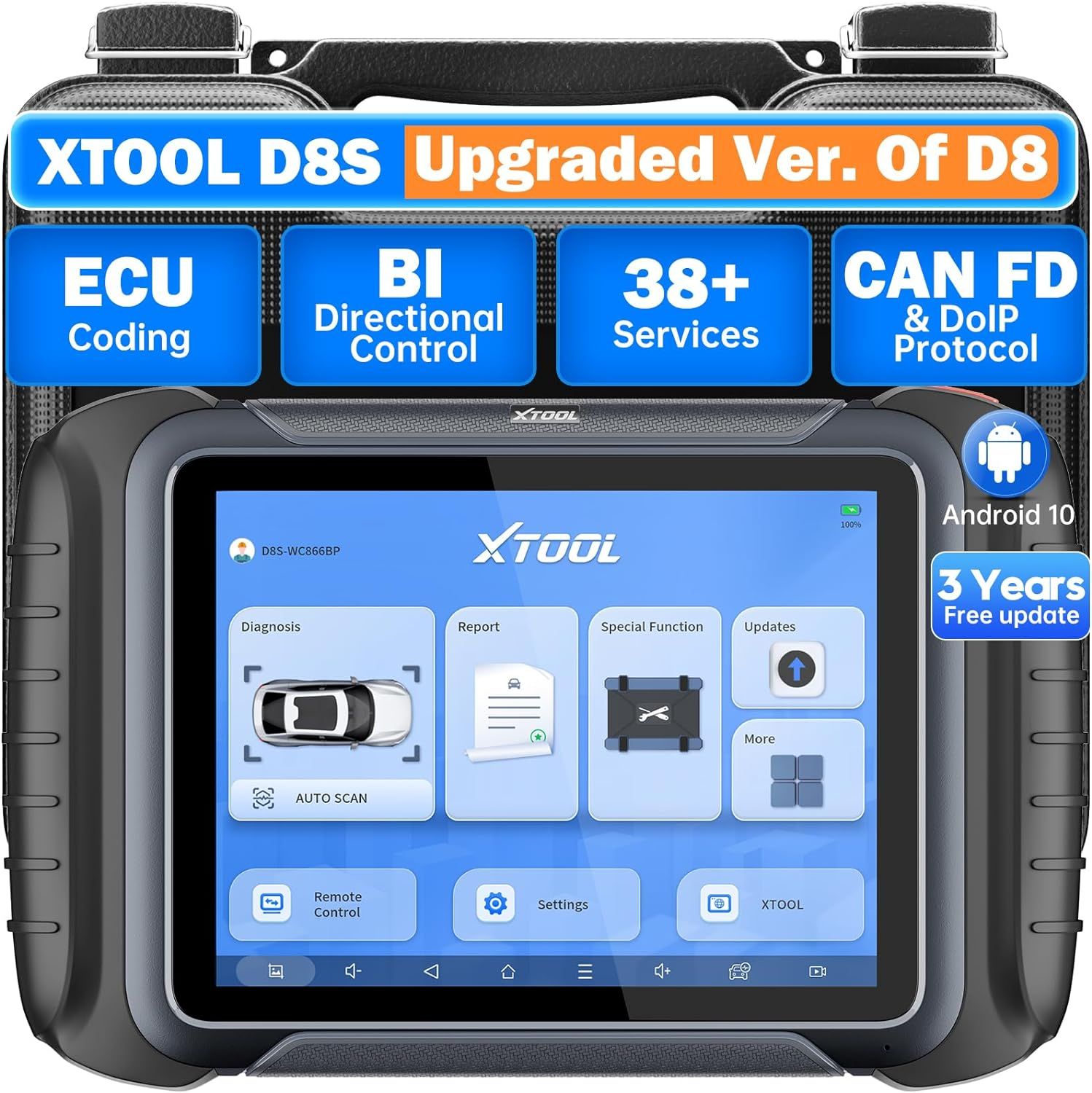 2025 XTOOL D8S Outil de balayage de diagnostic bidirectionnel CAN FD & DoIP, Codage ECU, Topologie, Programmation clé, Diagnostique complet, Version mise à niveau de D8