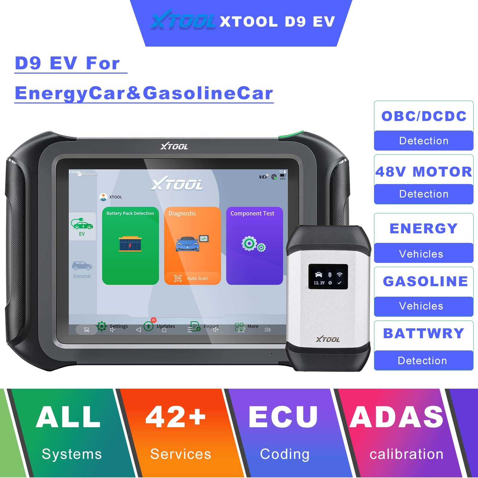 Support de la tablette de diagnostic des véhicules électriques XTOOL D9 EV DoIP et CAN-FD pour Tesla pour BYD avec la détection de la batterie