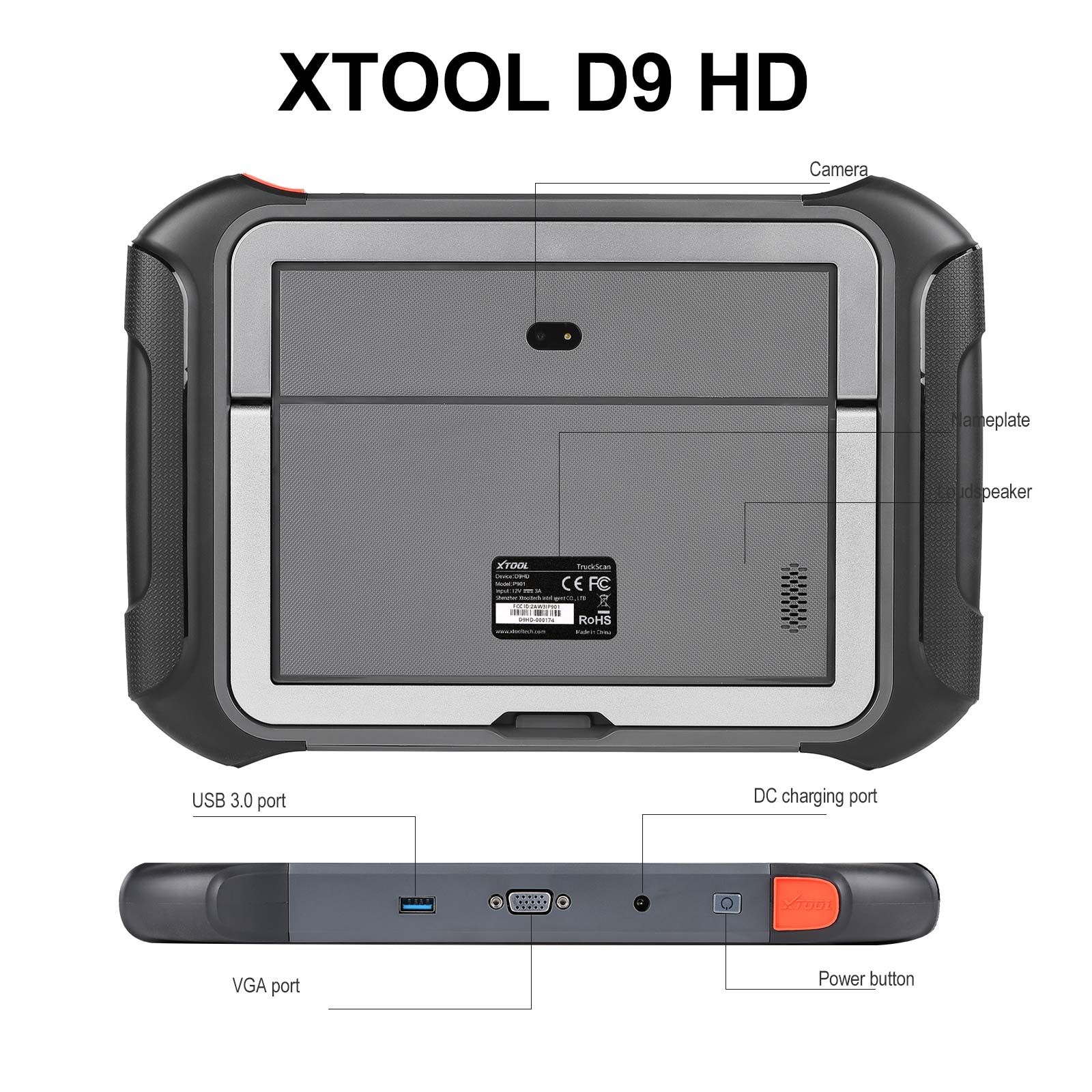 XTOOL D9HD Outil de diagnostic de camion et de voiture 12V à 24V 42+Fonctions spéciales Topologie Cartographie pour diesel/essence Remplacez PS90 PRO