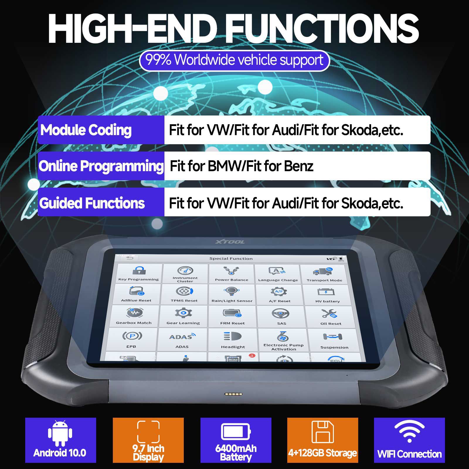 2023 xtool d9s pro connexion wifi scanner de diagnostic automatique prend en charge le codage de l'ecu topologie mappage programmation de clés 42 fonctions de service can FD doip