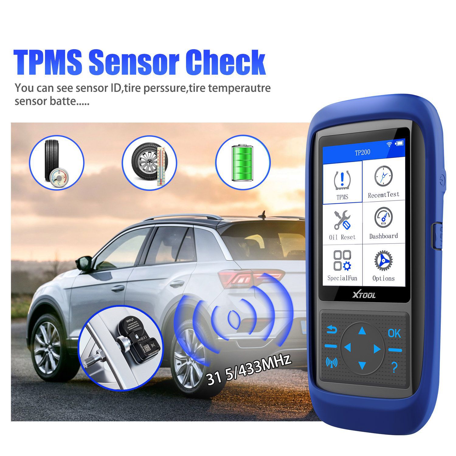 Xtool tp150 Tyre Pressure Monitoring System OBD2 TPMS scanner tool with 315 and 433 MHz Sensors