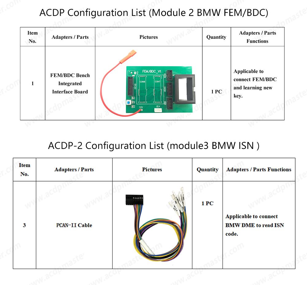 Yanhua Mini ACDP-2 pour BMW FEM/BDC Package avec module 2/3 et carte d'interface de banc B48/N20/N55/B38 pour la programmation FEM/BDC ISN lecture/écriture