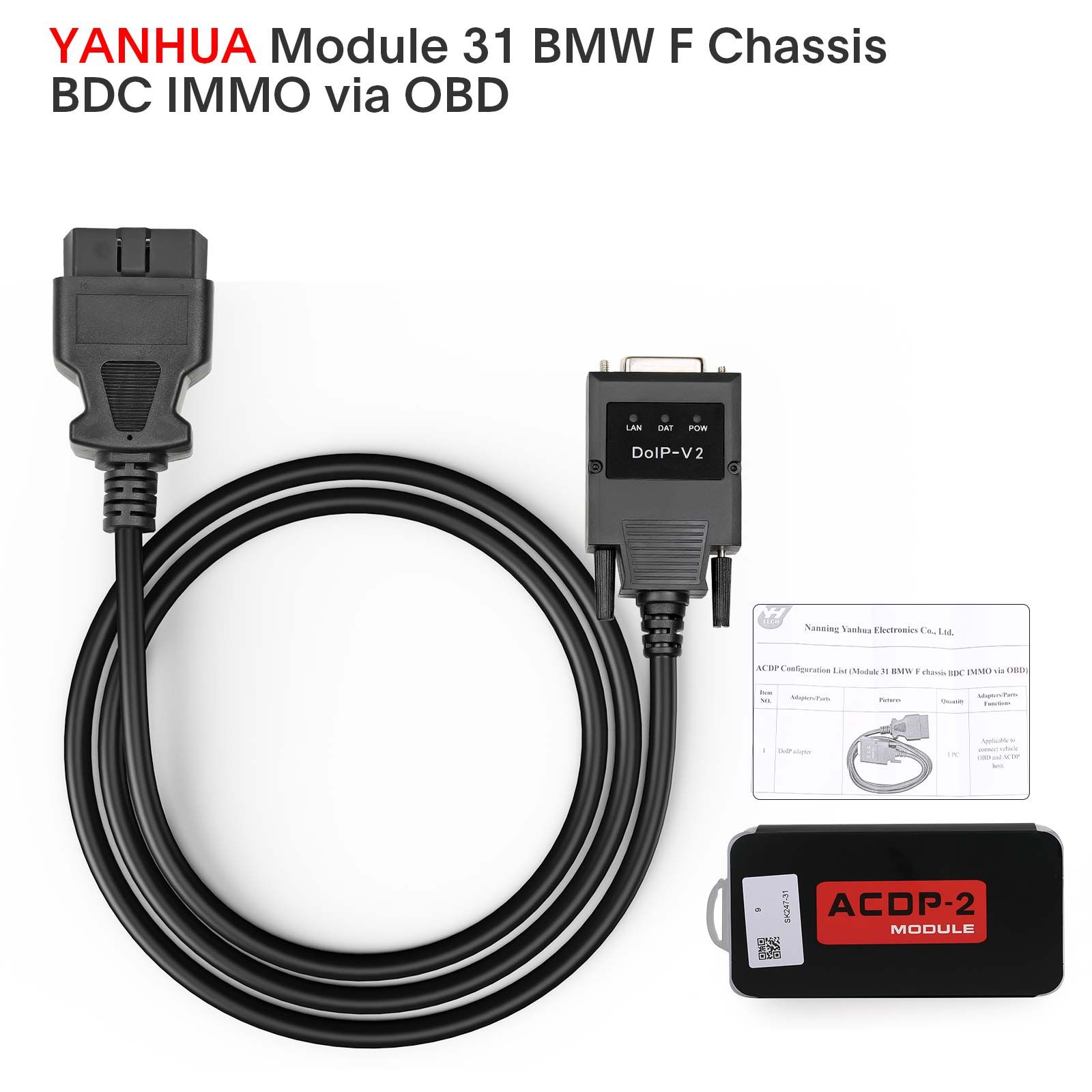 2025 Yanhua ACDP-2 BMW IMMO Package avec module 1/2/3/31/38 + licence + plateforme BDC2 + carte d'interface de banc B48/N20/N55/B38 + carte BCP BDC3