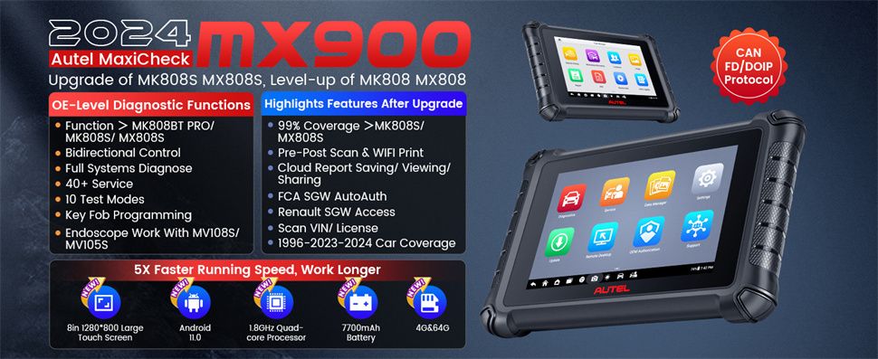 Autel MaxiCheck MX900 OBD2 tous les scanners de diagnostic du système, contrôle bidirectionnel, DoIP/CAN FD, lire/effacer le code, service 40+, mise à niveau de MK808/MX808