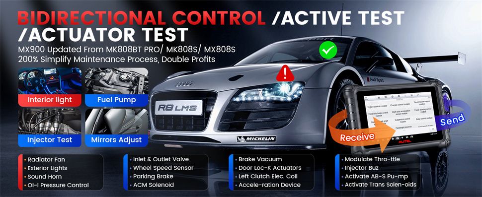 Autel MaxiCheck MX900 OBD2 tous les scanners de diagnostic du syst&egrave;me, contr&ocirc;le bidirectionnel, DoIP/CAN FD, lire/effacer le code, service 40+, mise &agrave; niveau de MK808/MX808