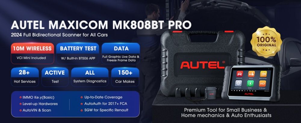 Autel MaxiCOM MK808BT PRO Outil de diagnostic de voiture, Tests actifs et scanner de contr&ocirc;le bidirectionnel, 28+ services, FCA AutoAuth, Diagnostique sans fil