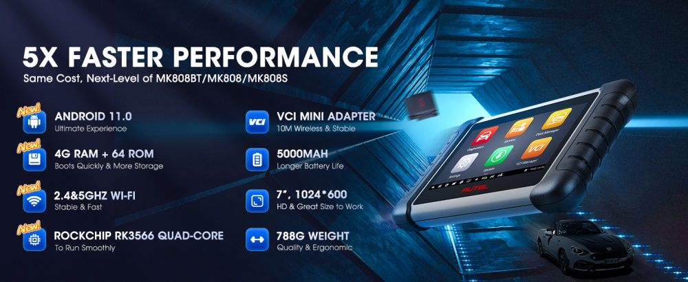 Autel MaxiCOM MK808BT PRO Outil de diagnostic de voiture, Tests actifs et scanner de contr&ocirc;le bidirectionnel, 28+ services, FCA AutoAuth, Diagnostique sans fil