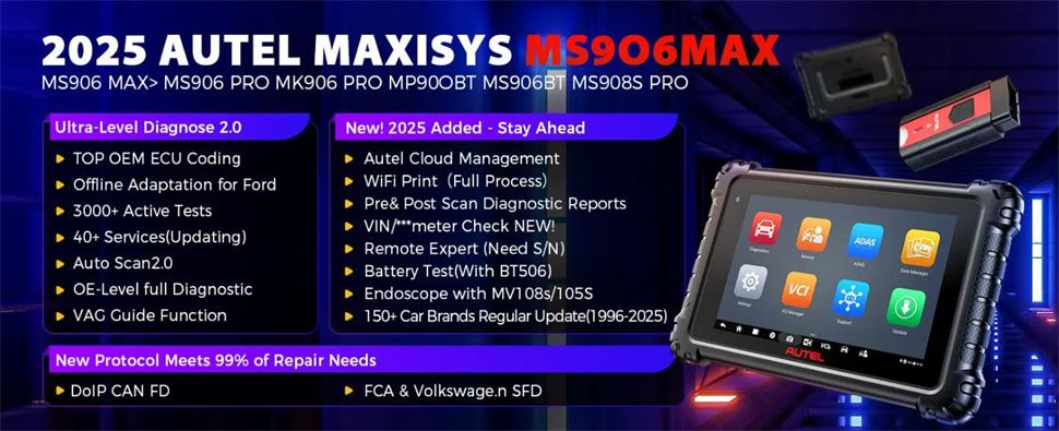 Autel Maxisys MS906 Max Scanner de diagnostic Codage avancé de l'ECU 40+ Services de réinitialisation