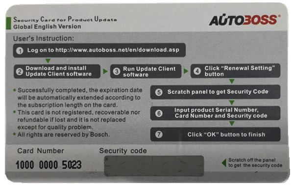 Autobos v30 / v30 Elite Security Card 