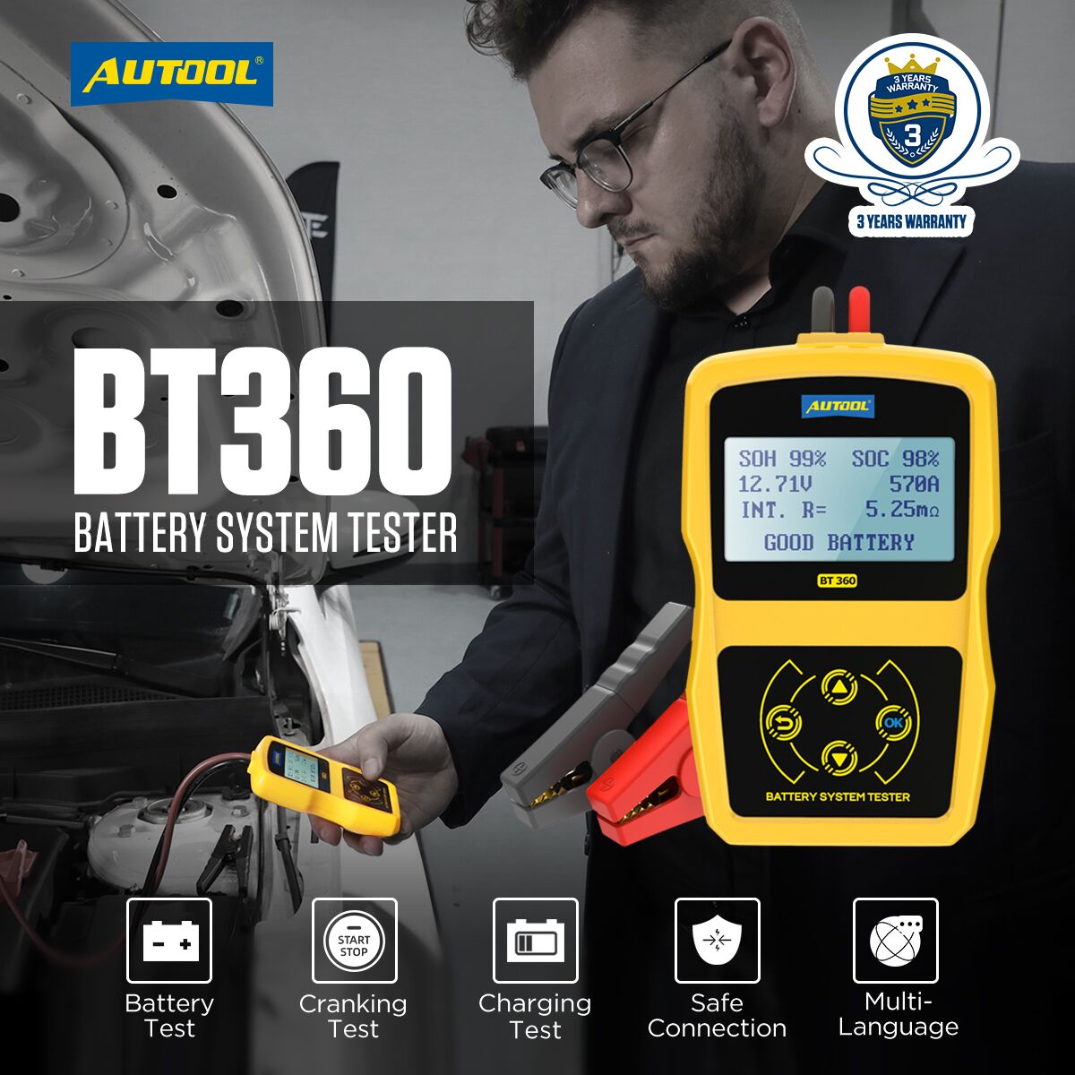 Testeur de batterie de voiture AUTOOL BT360 12V