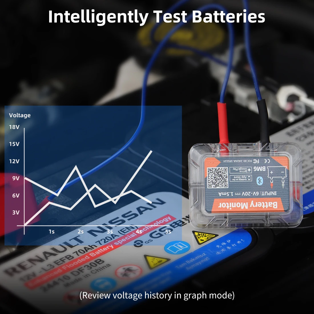 BM6 12V Surveillance de batterie sans fil Bluetooth Batterie de voiture 