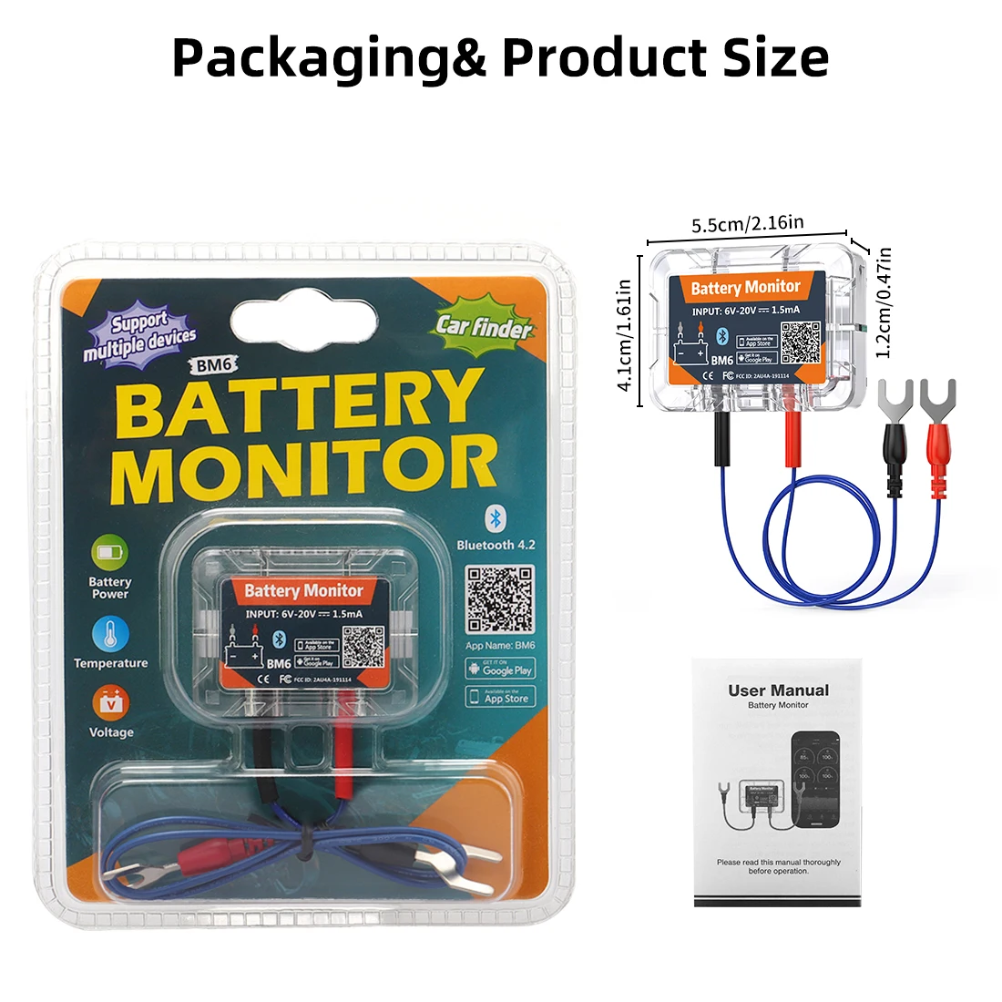 BM6 12V Surveillance de batterie sans fil Bluetooth Batterie de voiture 