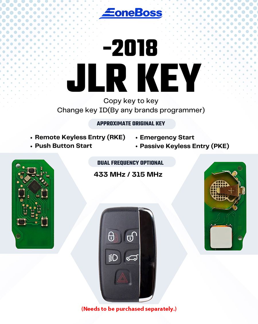 EONEBOSS pour JLR Key PCB Board Support Only Ann&eacute;e 2015-2018 Fr&eacute;quence: 315MHZ / 433MHZ