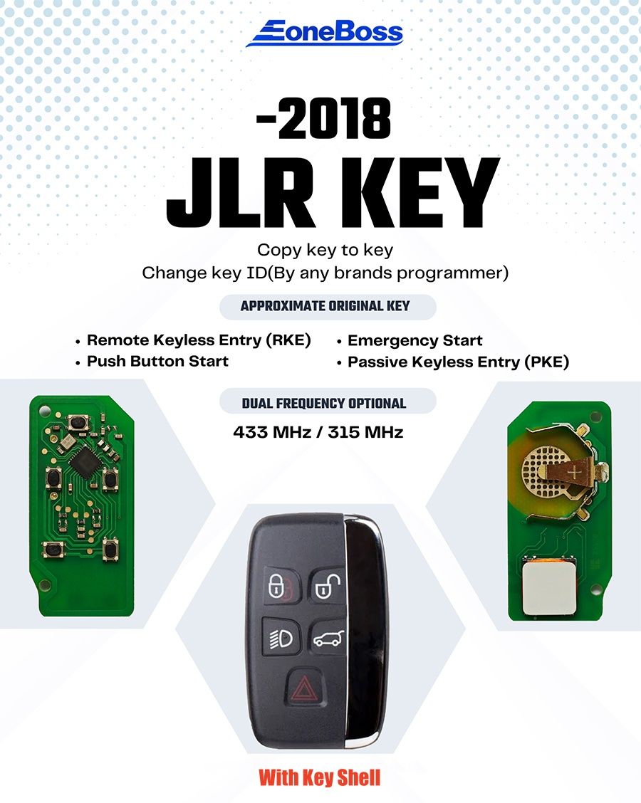 EONEBOSS JLR Key PCB avec Key Shell pour Jaguar Land Rover 2015-2018 Fr&eacute;quence: 315MHz / 433MHz