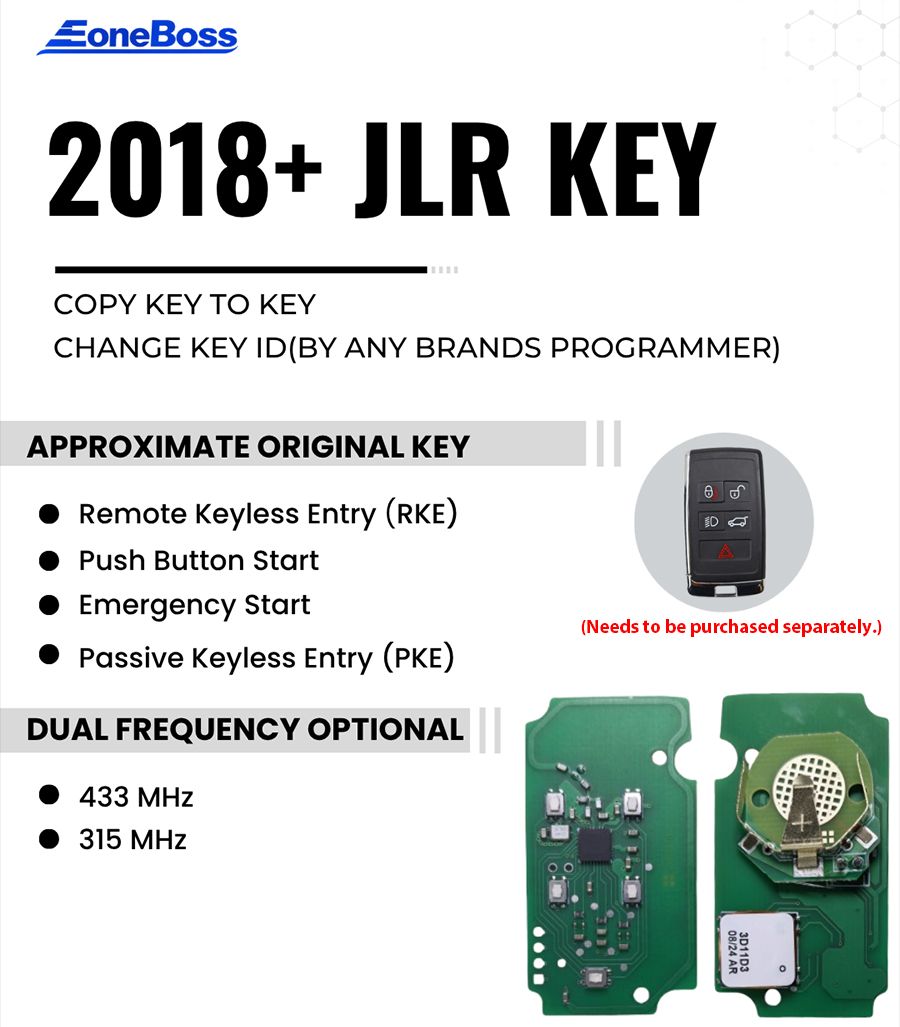 EONEBOSS pour JLR Key PCB Board Support Only Année 2018-2021 Fréquence: 315MHz