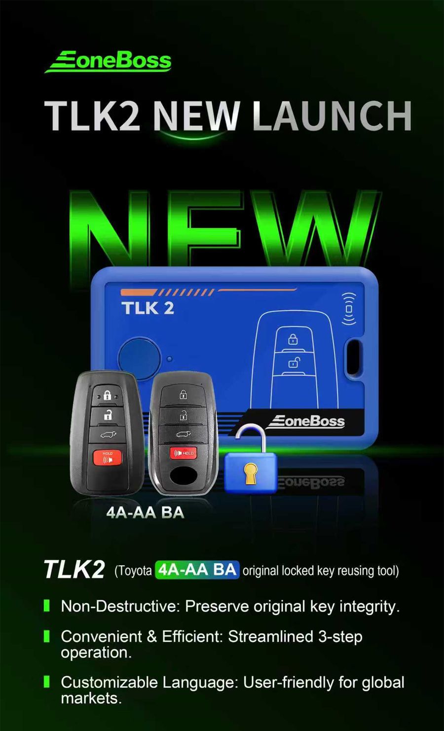 EONEBOSS TLK2 verrouill&eacute; cl&eacute; outil de r&eacute;utilisation pour Toyota / Lexus 4A-AA BA cl&eacute;s