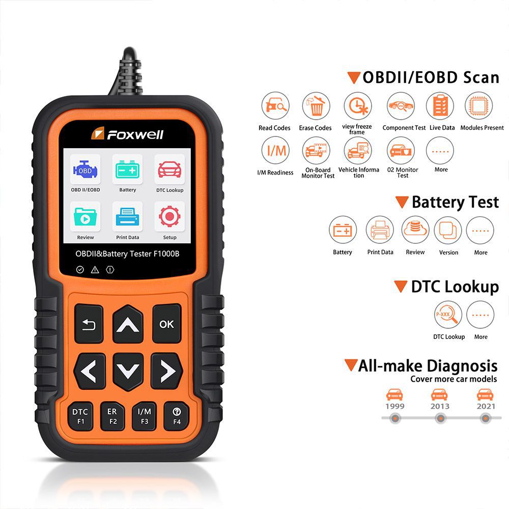 Foxwell f1000b can OBDII / eobd code reader and Battery tester 2 on 1