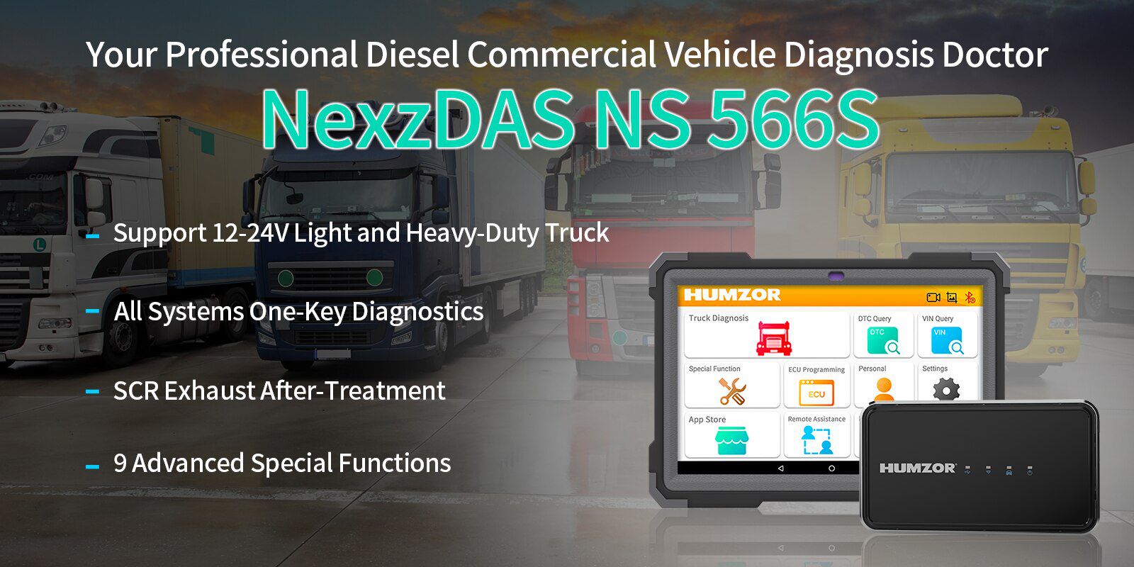Humzor ns566s Heavy Duty Truck Diesel full System Diagnosis Tool OBD2 Professional scanner 9 Reset ABS / DPF / Mile Adjustment