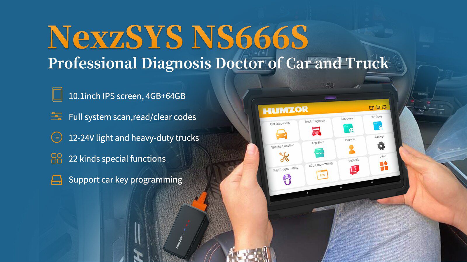 Humzor ns666s OBD2 scanner Bluetooth système complet ABS airbag DPF immo Oil Reset Automotive Diagnostic tool