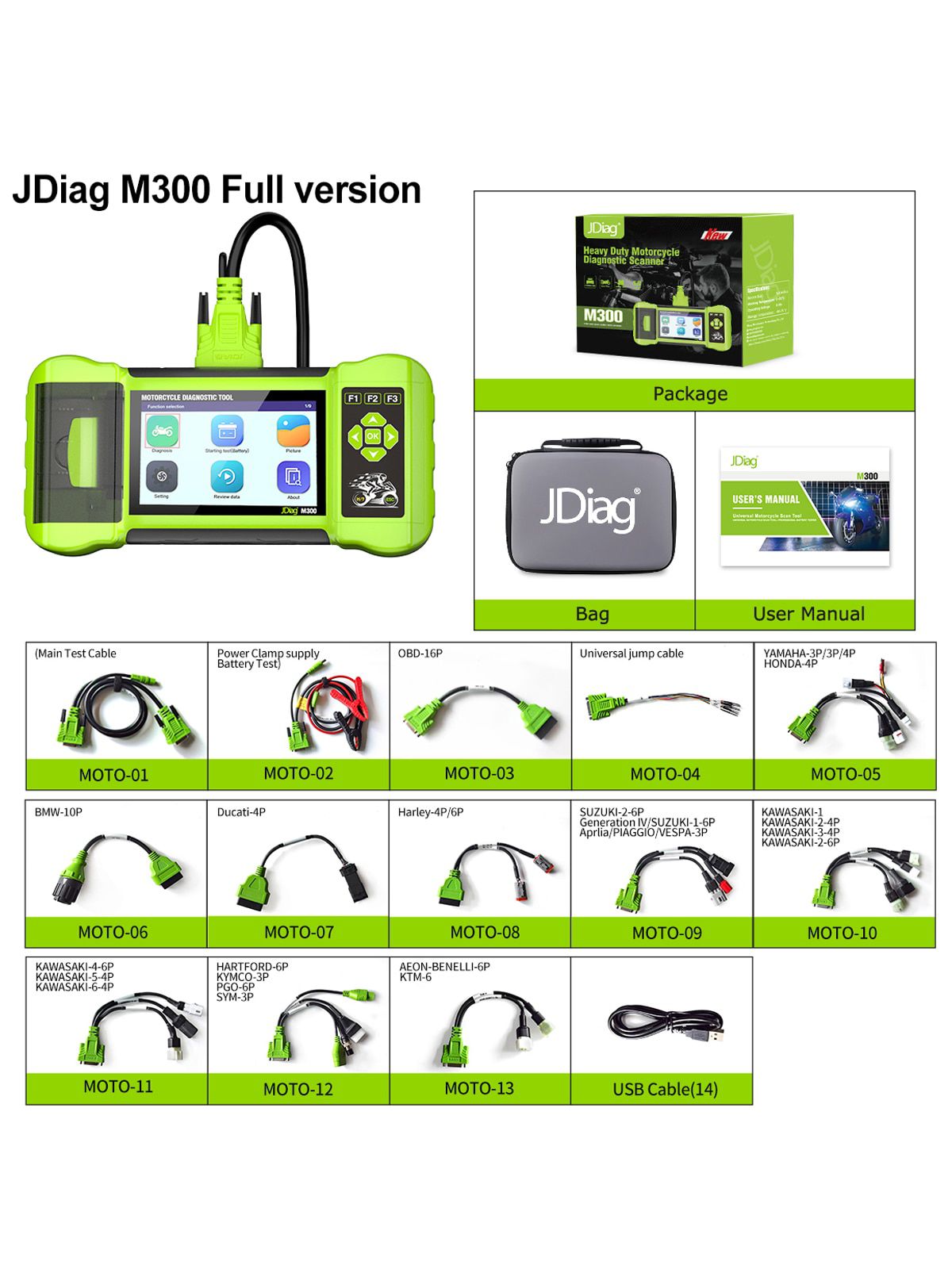 Scanner OBD2 de diagnostic de moto jdiag m300