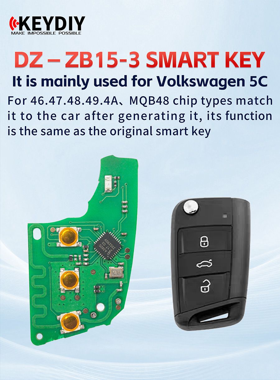 KEYDIY DZ-ZB15-3 Smart Keyboard seulement sans Shell 3 boutons pour Volkswagen 5C