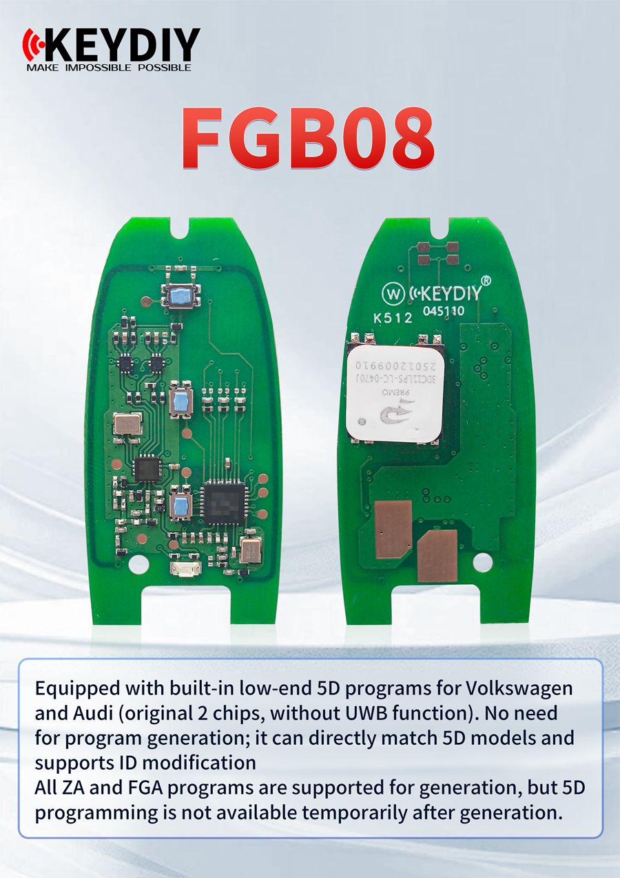 KEYDIY FGB08 PCB Keyboard pour Volkswagen & Audi ZA & FGA Programmation Travail sur MQB 5D