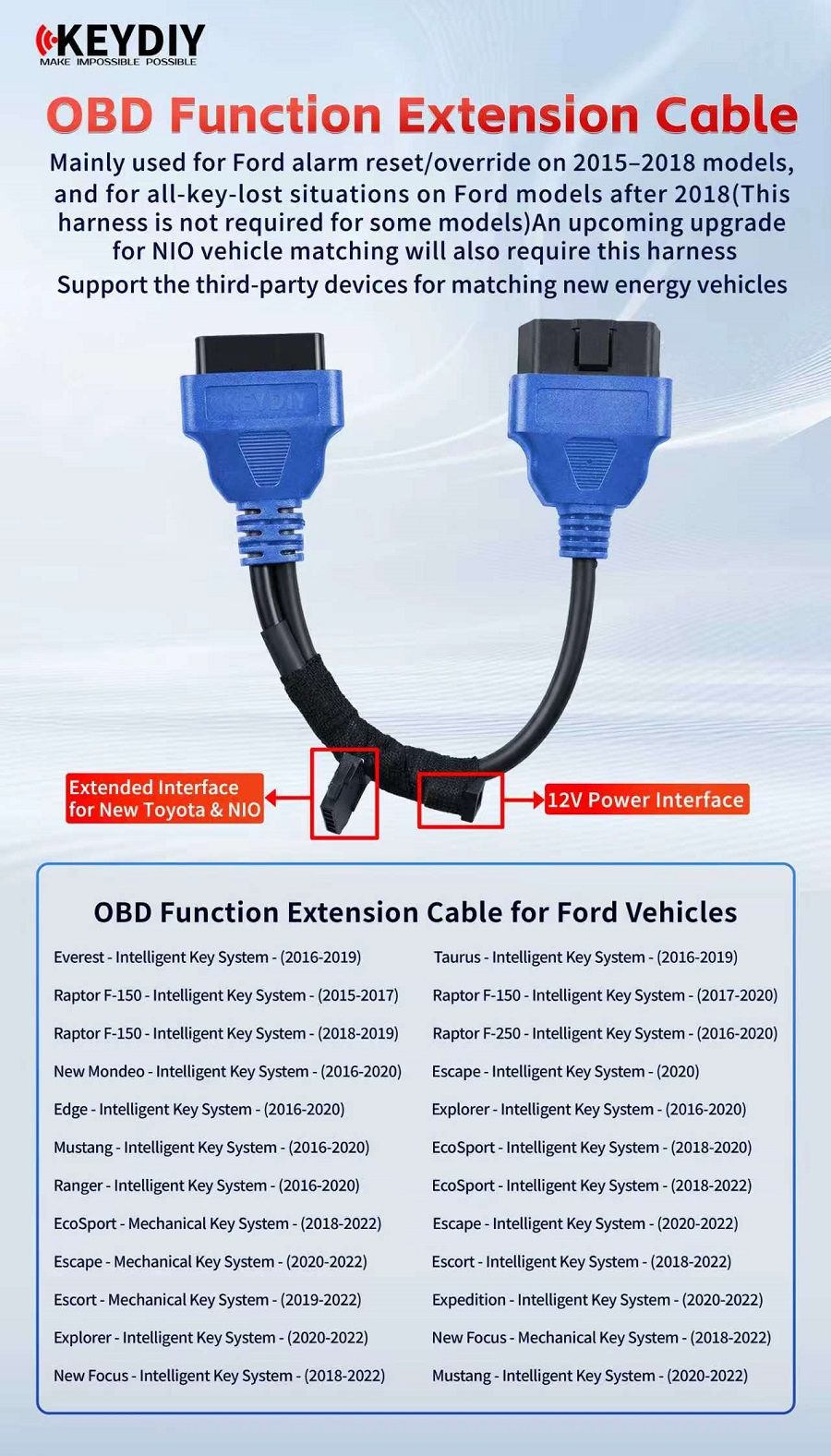 KEYDIY Ford OBD c&acirc;ble d'extension de fonction pour v&eacute;hicules Ford