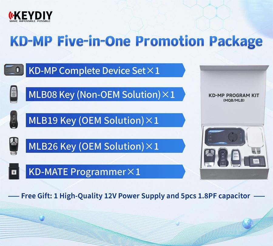 Kit promotionnel KEYDIY KD-MP 5-en-1 Télécommandes KEYDIY KD-MP + KD-MATE + MLB08 + MLB19 + MLB26