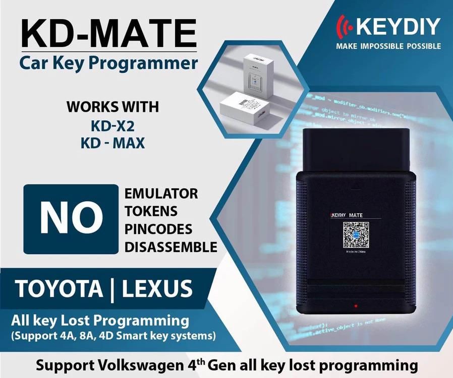 KEYDIY KD-MATE Key Programming Device Travailler avec KD-X2 et KD-MAX pour Toyota Smart Key Programming Toutes les clés perdues