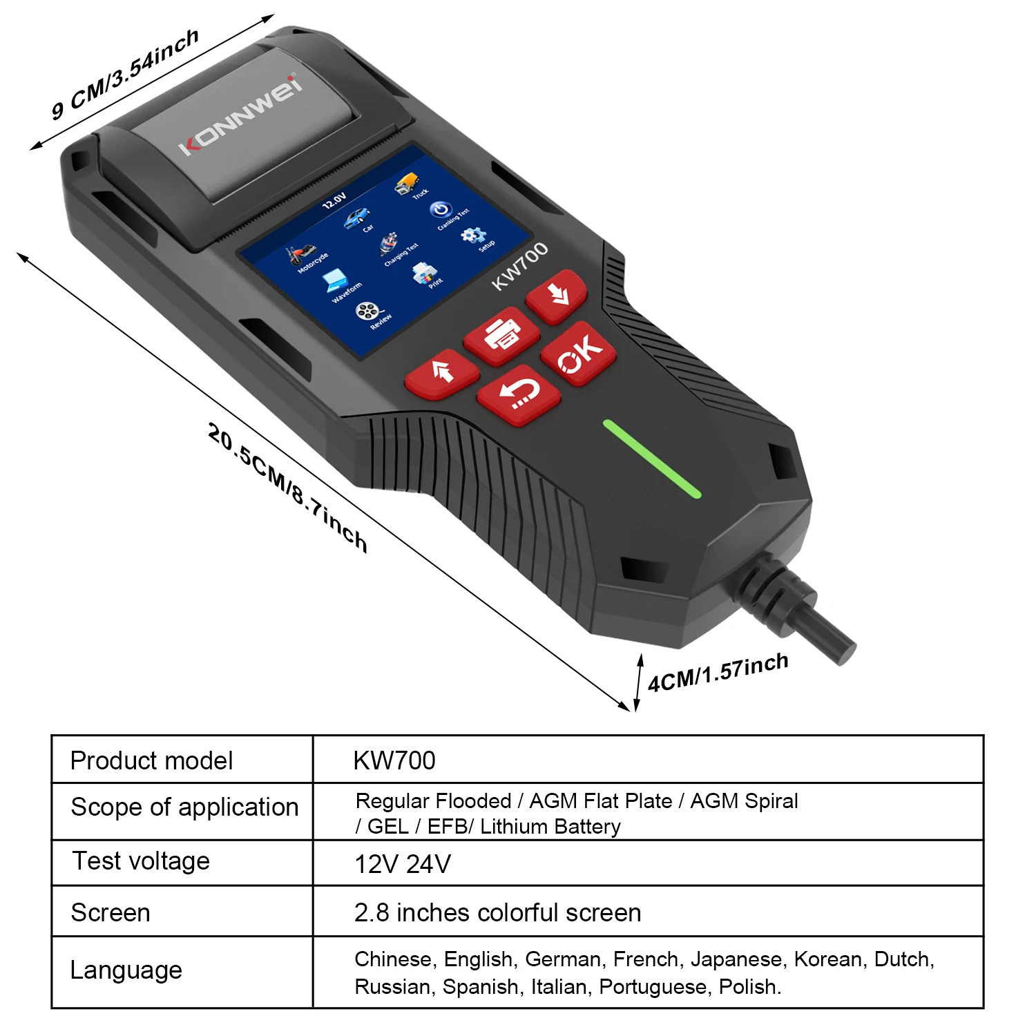 Testeur de batterie KONNWEI KW700 12V/24V