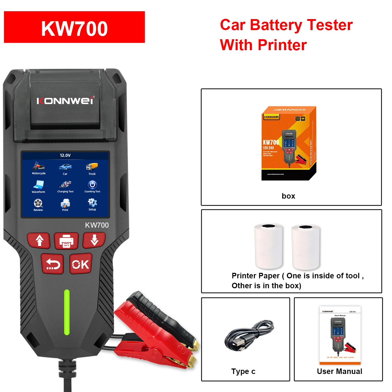 Testeur de batterie KONNWEI KW700 12V/24V