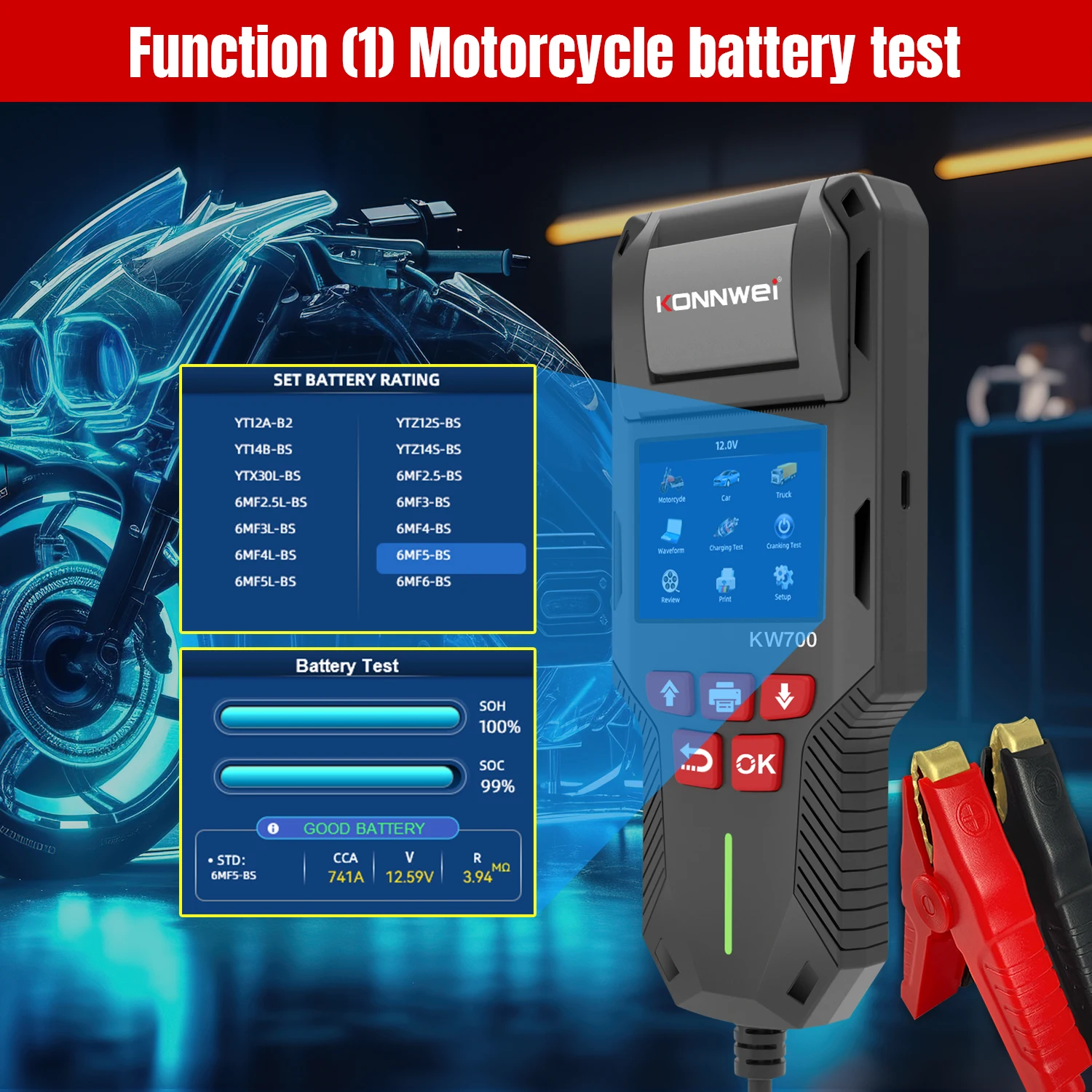 Testeur de batterie KONNWEI KW700 12V/24V
