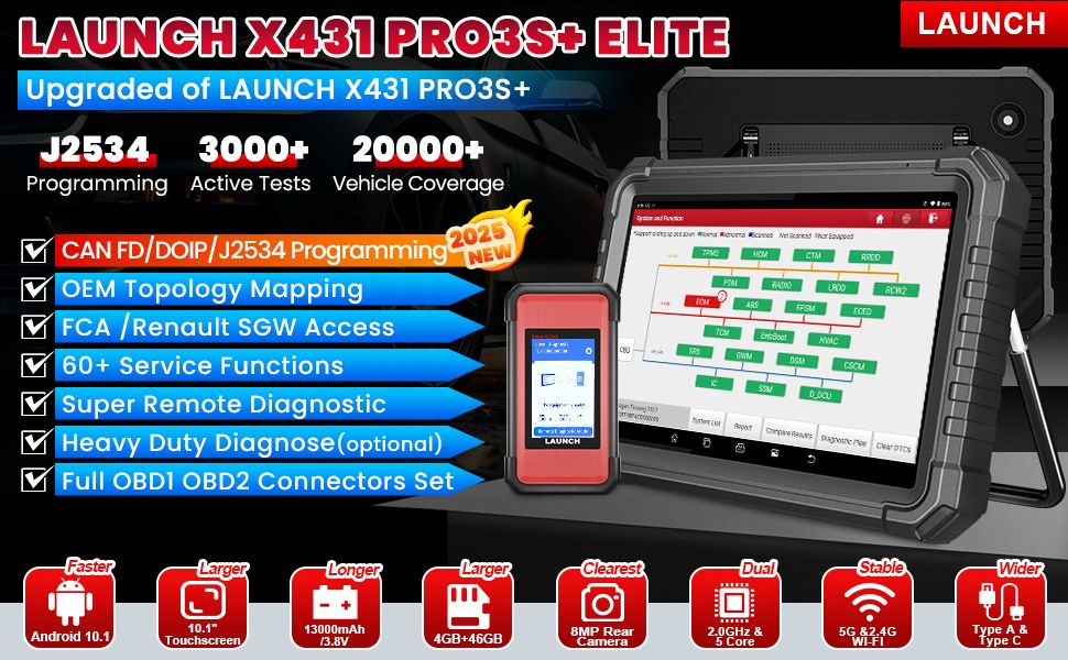 LAUNCH X431 PRO3S+ Elite tout-en-un outil de balayage bidirectionnel avec SmartLink 2.0 