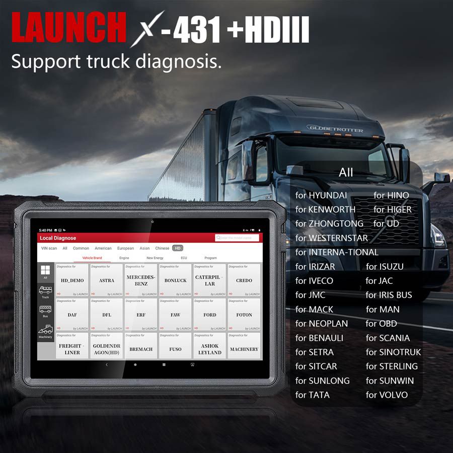 Lancement original X431 V + HD3 Wifi / Bluetooth Heavy Duty Tr