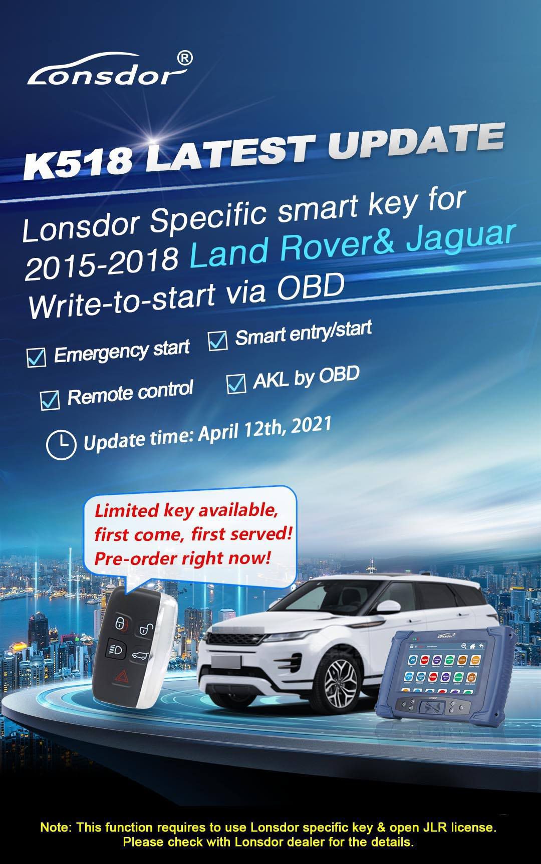 Lonsdor jlr license 2015 - 2018 Land Rover Jaguar started by obd Write