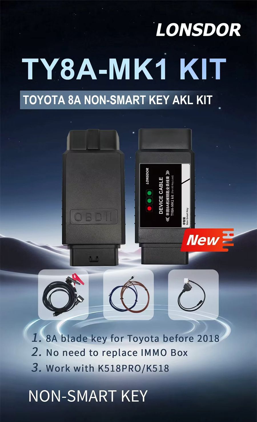 LONSDOR TOYOTA TY8A-MK1 Kit pour TOYOTA 8A NON-SMART Key AKL