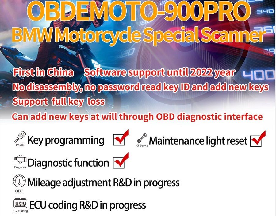 OBDEMOTO 900PRO pour BMW Motocycle Scanner Support Key Programmation Maintenance Light Reset et Diagnostic