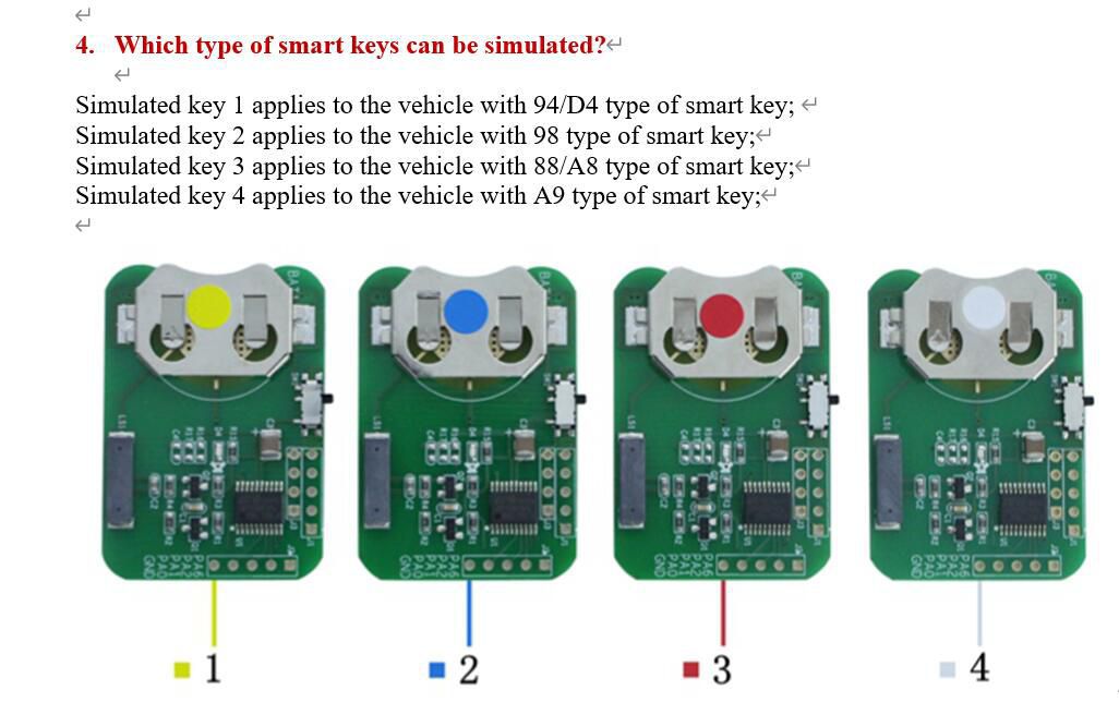 4 simulateurs de clés intelligentes obdstar Toyota pour les programmeurs de clés x300 DP / x300 DP plus