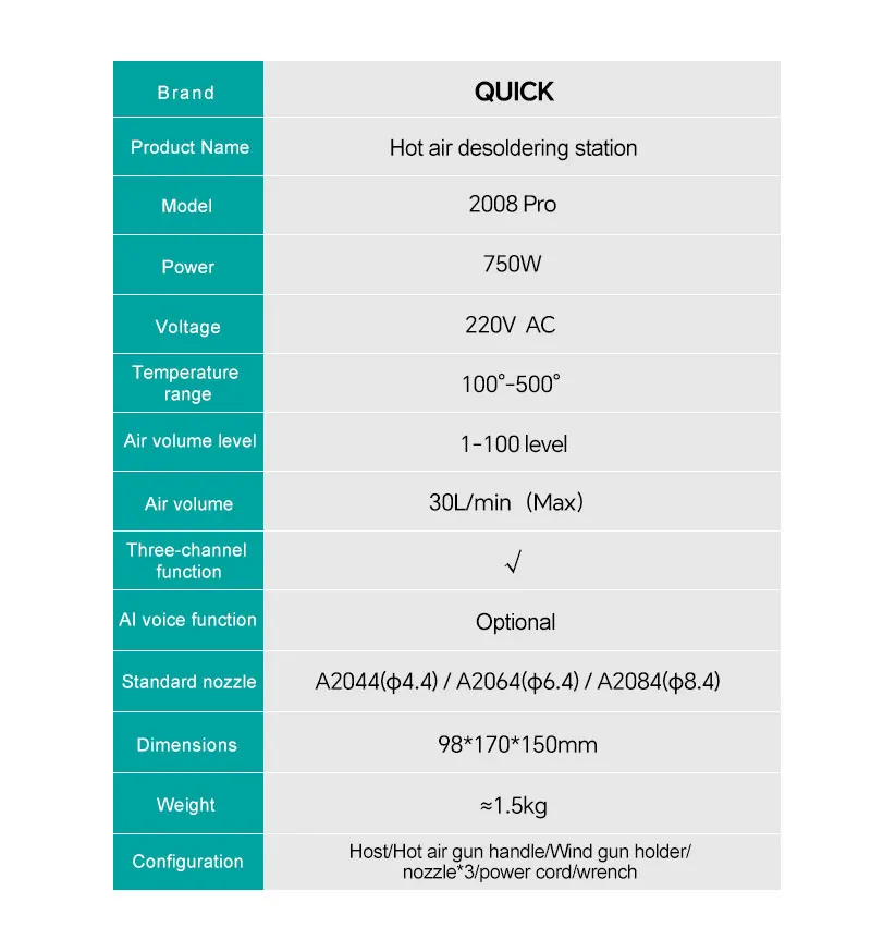 QUICK 2008 Pro sans plomb station de retravail à air chaud LCD Disp